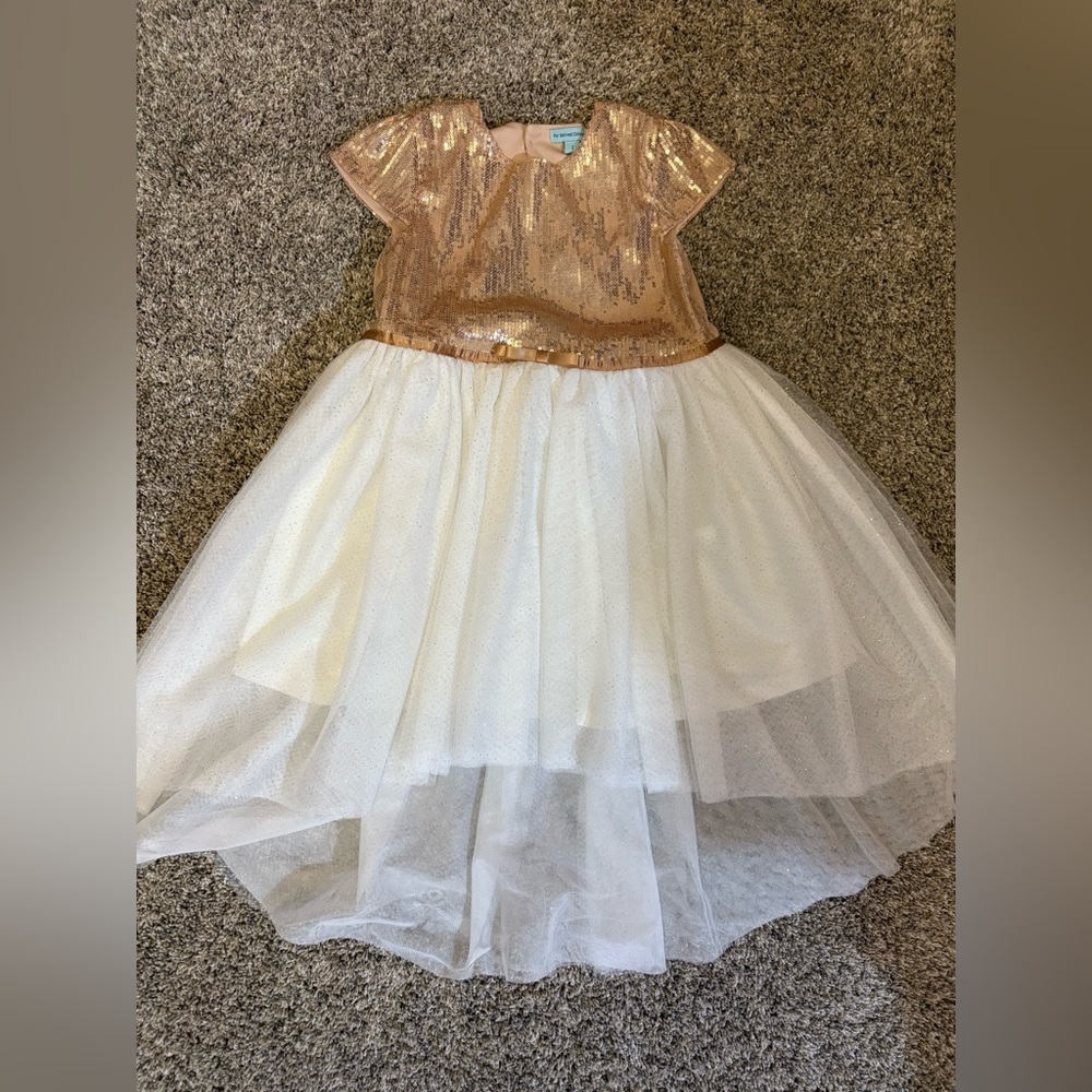 Charming Gold and White Kids Holiday Dress
